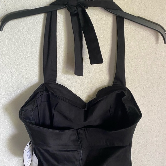 Collectif Retro Sailor Halter Rockabilly Straight Pencil Pin Up Black Dress 10 - Picture 13 of 16